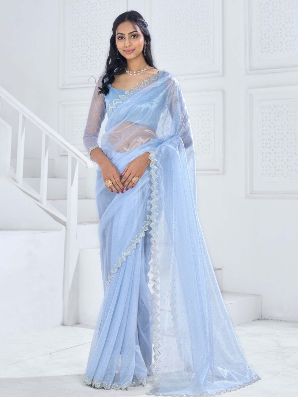 Light Blue Twirll Soft Organza Saree